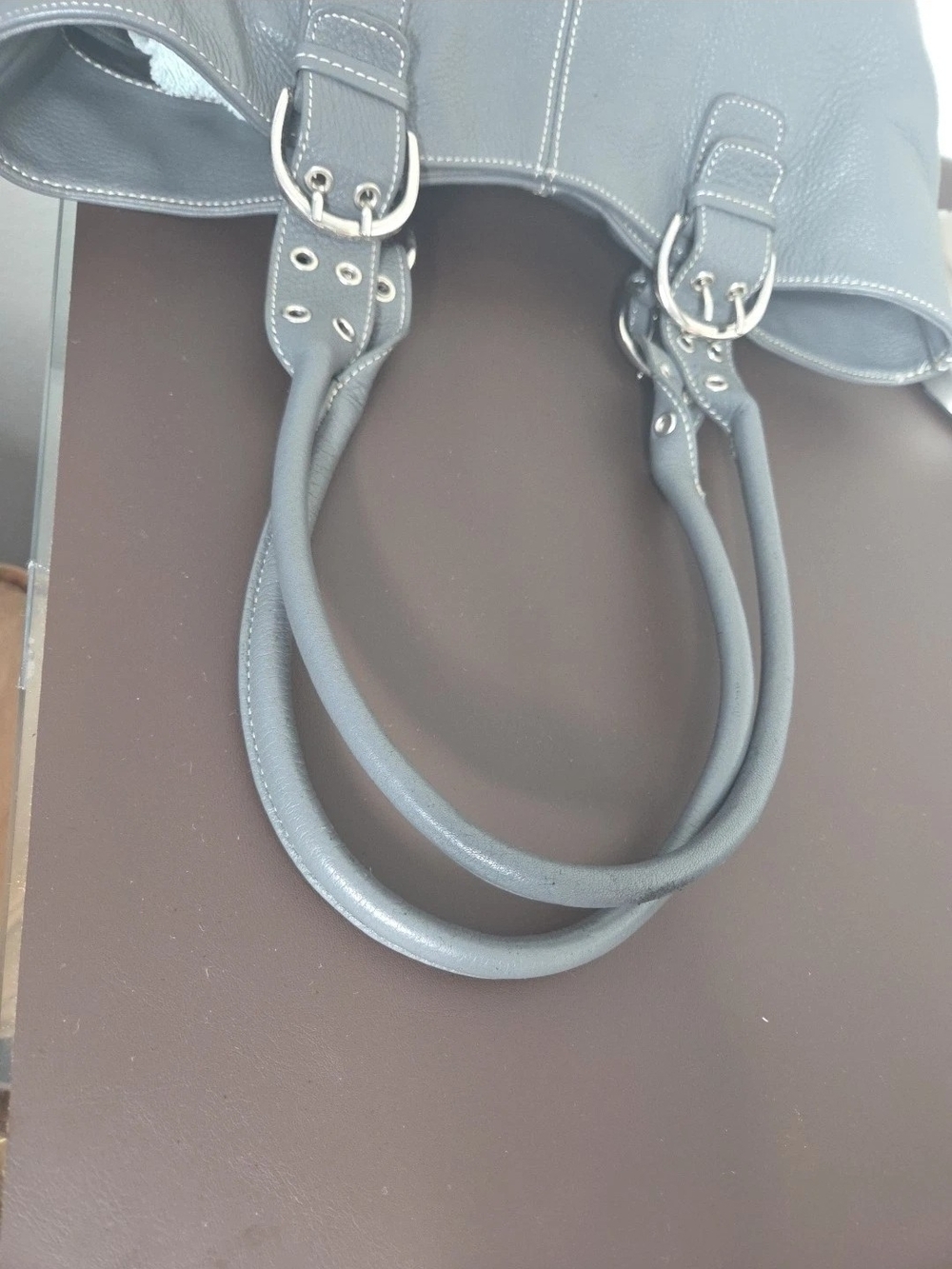Tignanello Pebbled Leather Shoulder Tote in Slate Blue - Picture 9 of 16